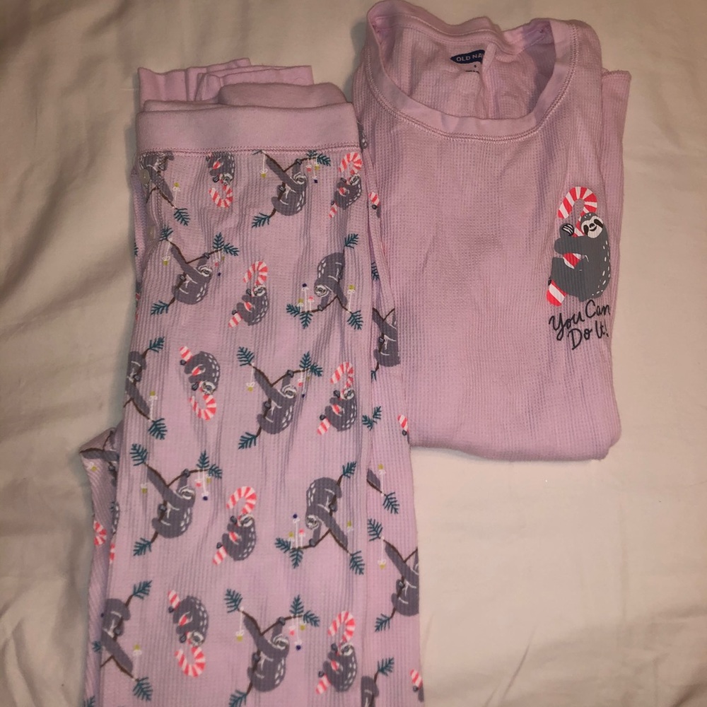 Old navy sloth and candy cane pajamas